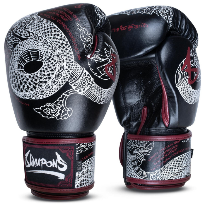 Боксови ръкавици - 8 WEAPONS Boxing Gloves Sak Yant Naga - Black/Maroon
